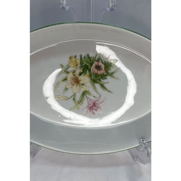 Jade Lily by Shafford Fine Porcelain Baking Dish Flowers Oblong 13”x 7”x 2” - Picture 3 of 9